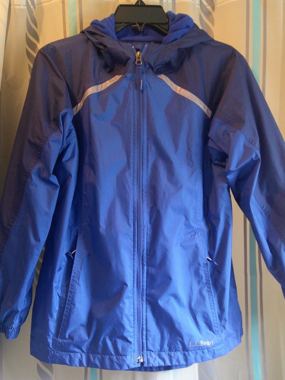 L.L.BEAN"Kids Trail Model Rain Jacket Fleece Lined/Waterproof/Reflect Sz L 14-16